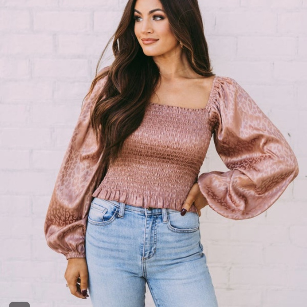 These 3 Boutique leopard smocked top